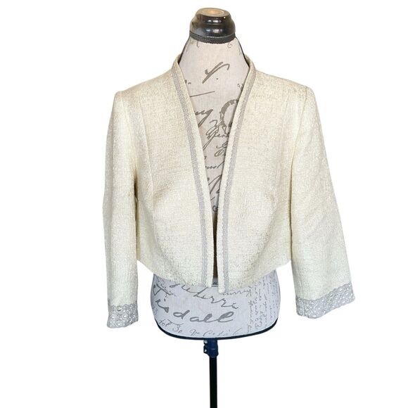 Sonia Pena Tweed Cropped Jacket Sz Large Bolero Mother Of The Bride Formal - Picture 2 of 13